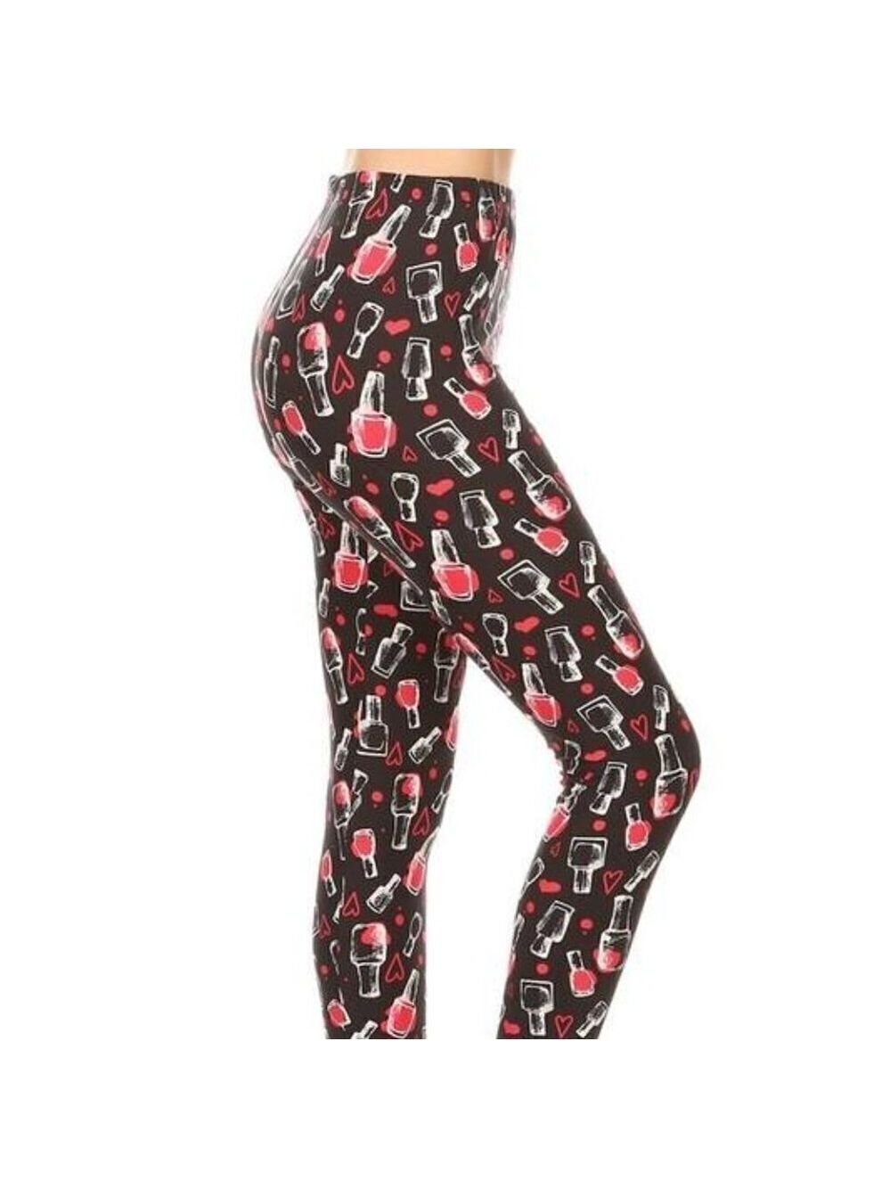 LEGGINGS DEPOT Black & Red Nailpolish Spa Full Length Leggings Size 10 NWT